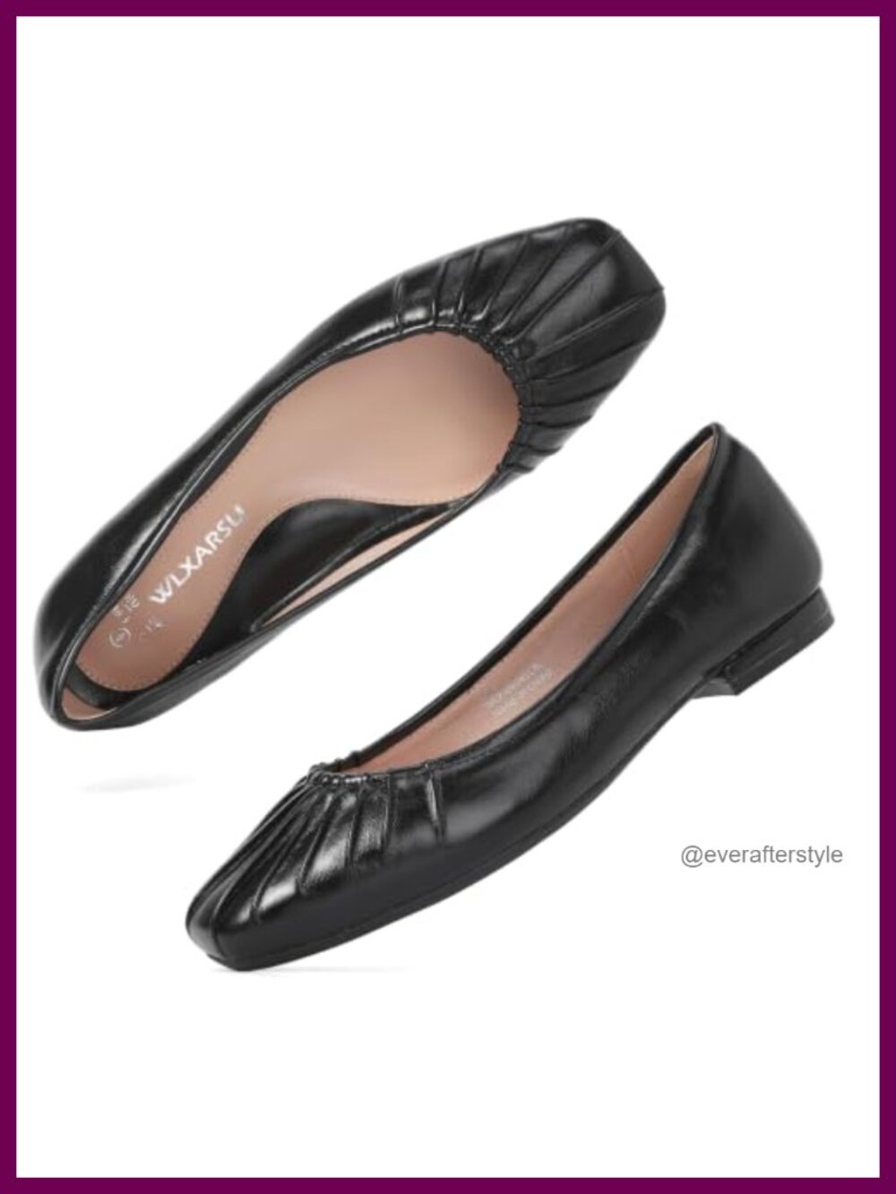 Pleated Square Toe Ballet Flats Faux Leather Cushioned Slip-On Shoes
